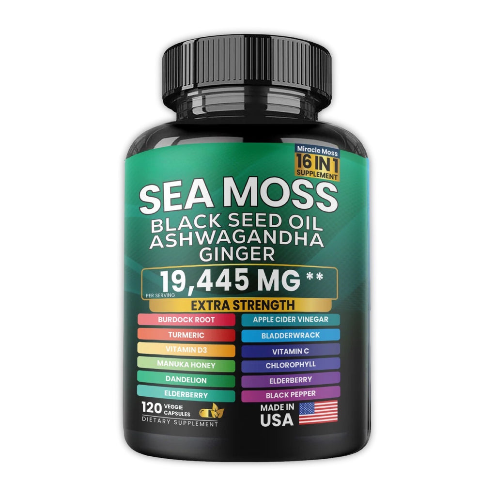 Sea Moss Black Seed Oil Ashwagandha and Burdock Root 16 in 1 Supplement