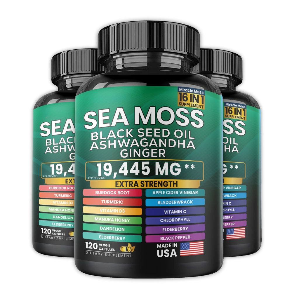 Sea Moss Black Seed Oil Ashwagandha and Burdock Root 16 in 1 Supplement