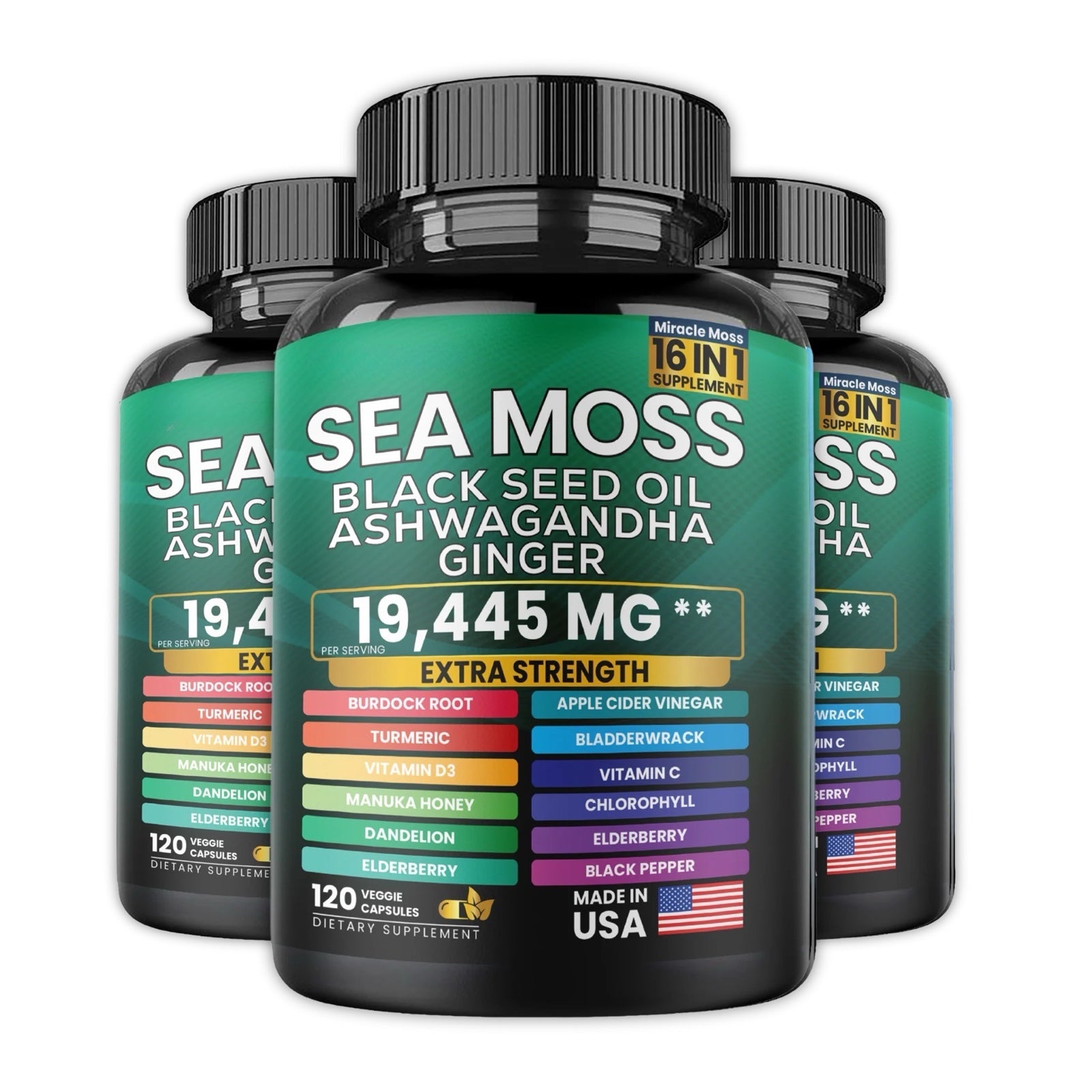 Sea Moss Black Seed Oil Ashwagandha and Burdock Root 16 in 1 Supplement