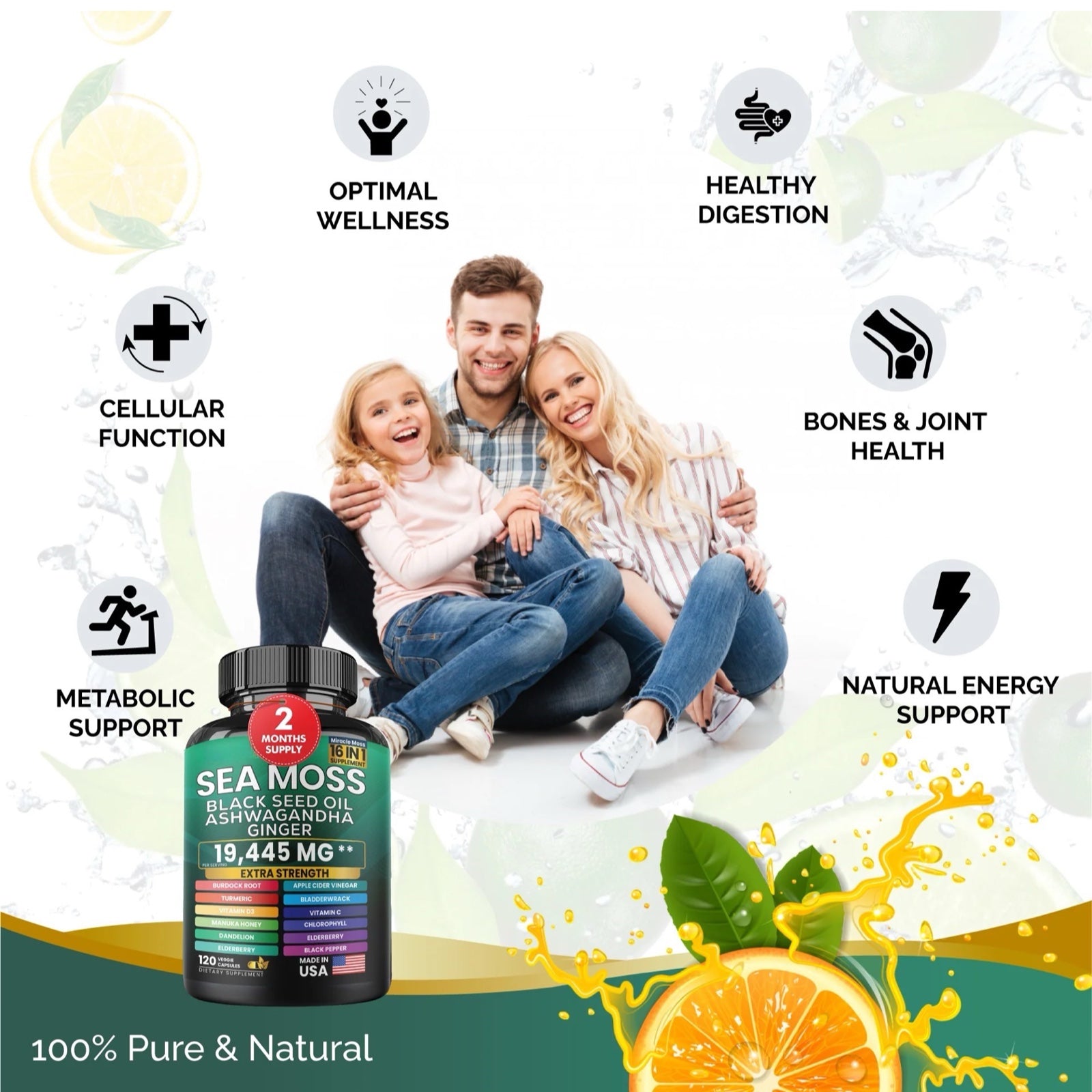 Sea Moss Black Seed Oil Ashwagandha and Burdock Root 16 in 1 Supplement