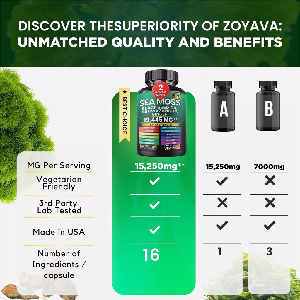 Sea Moss Black Seed Oil Ashwagandha and Burdock Root 16 in 1 Supplement