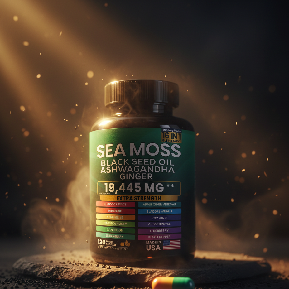 Sea Moss Black Seed Oil Ashwagandha and Burdock Root 16 in 1 Supplement